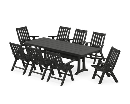 POLYWOOD® Vineyard Folding 9-Piece Farmhouse Dining Set with Trestle Legs in Black