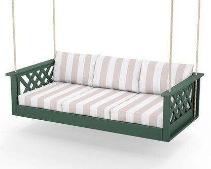 Country Living Wovendale Daybed Swing in Green / Cabana Stripe Dune Burlap