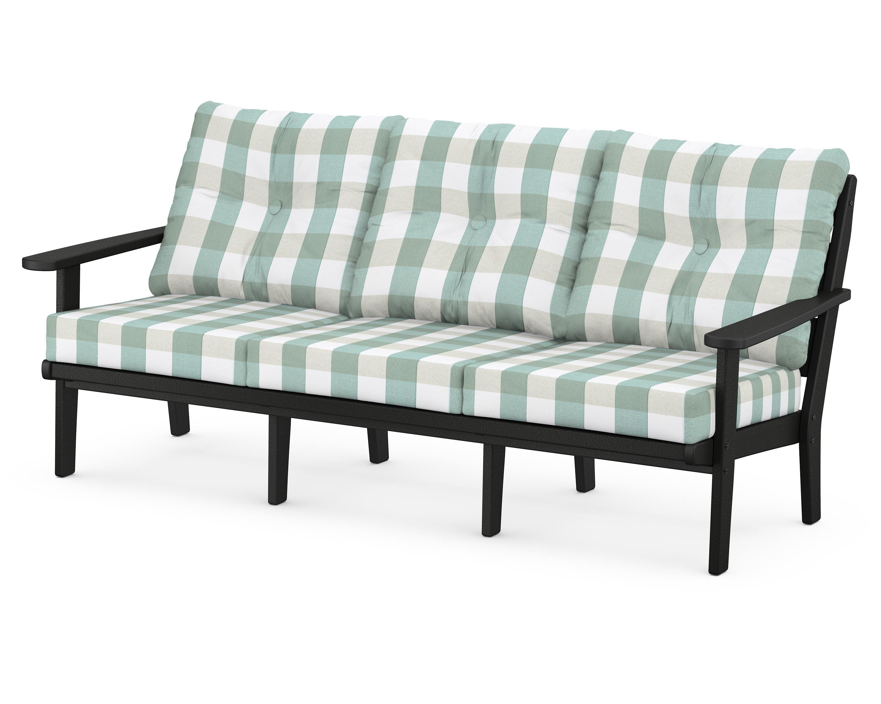 POLYWOOD® Lakeside Deep Seating Sofa in Black / Buffalo Plaid Glacier Spa