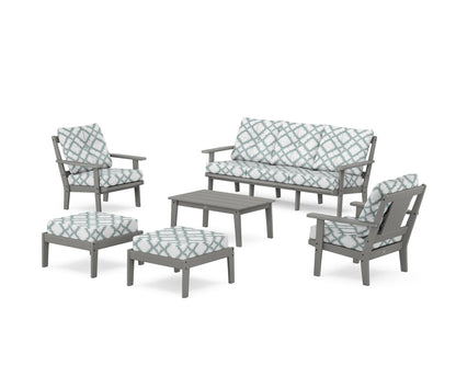POLYWOOD® Prairie 6-Piece Lounge Sofa Set in Slate Grey / Trellis Glacier Spa