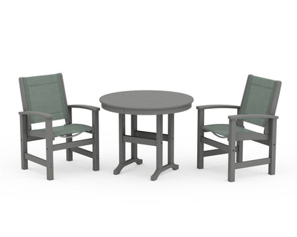 POLYWOOD® Coastal 3-Piece Round Dining Set in Slate Grey / Dupioni Sea Mist Sling