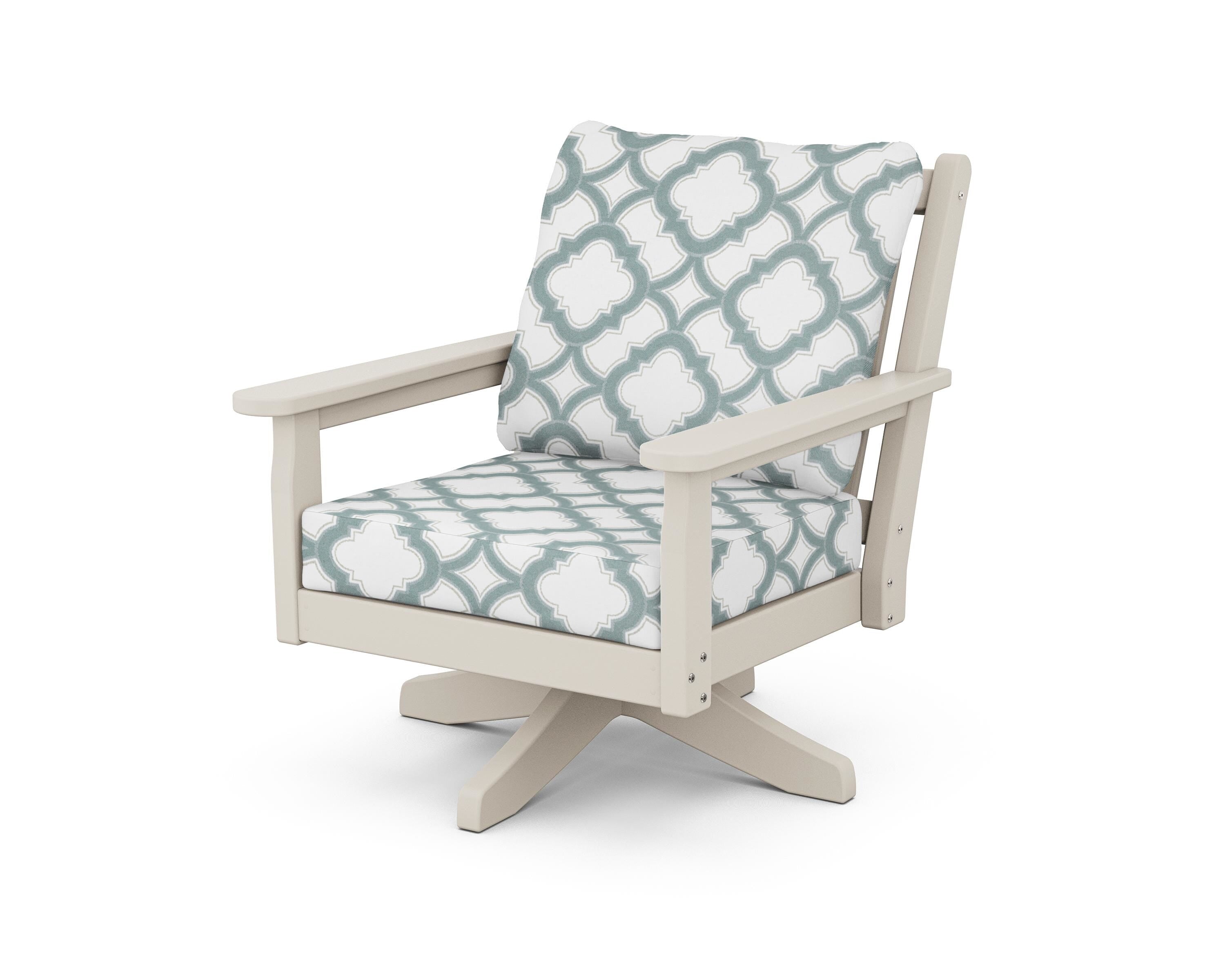 POLYWOOD® Chippendale Deep Seating Swivel Chair in Sand / Trellis Glacier Spa