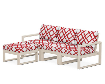 POLYWOOD® EDGE 4-Piece Modular Deep Seating Set with Ottoman in Sand / Trellis Crimson