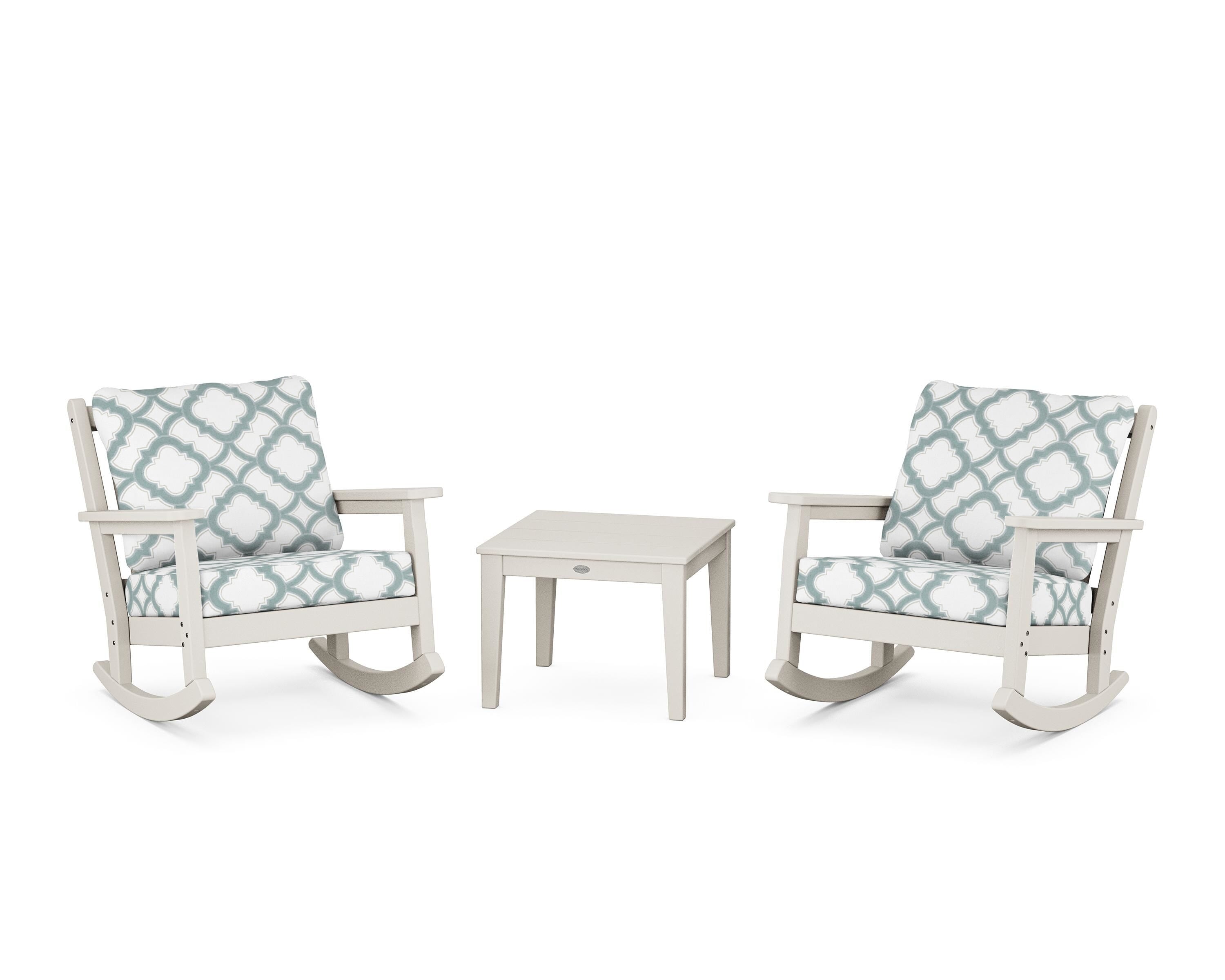 POLYWOOD® Chippendale 3-Piece Deep Seating Rocker Set in Sand / Trellis Glacier Spa