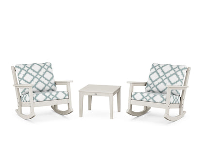 POLYWOOD® Chippendale 3-Piece Deep Seating Rocker Set in Sand / Trellis Glacier Spa