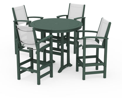 POLYWOOD® Coastal 5-Piece Nautical Trestle Bar Set in Green / White Sling