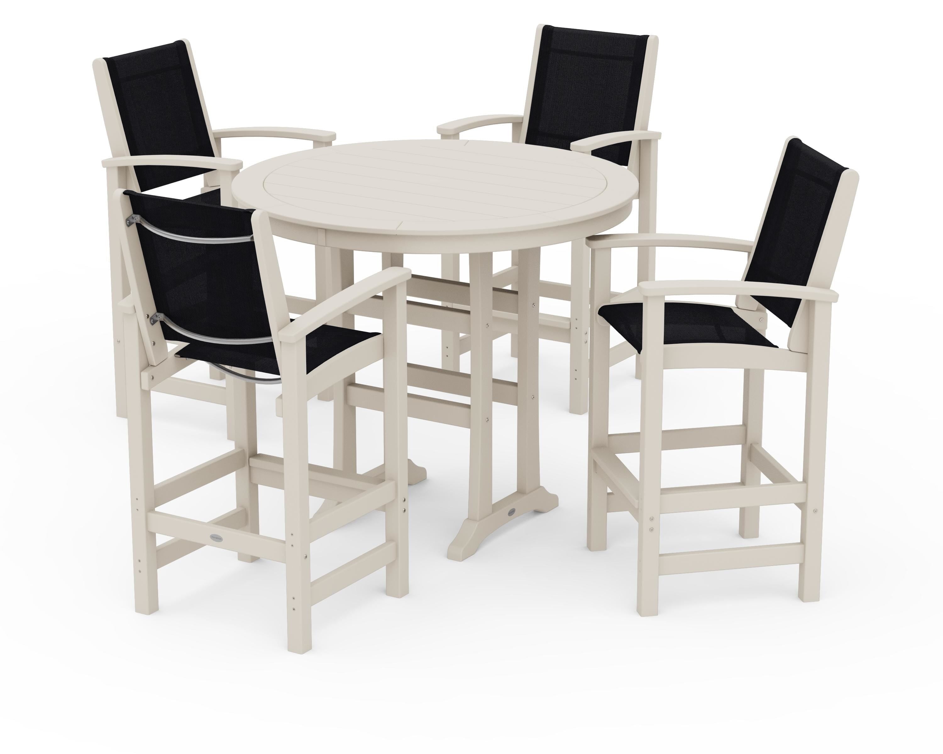 POLYWOOD® Coastal 5-Piece Nautical Trestle Bar Set in Sand / Black Sling
