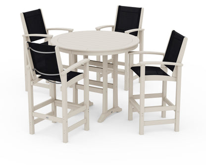 POLYWOOD® Coastal 5-Piece Nautical Trestle Bar Set in Sand / Black Sling