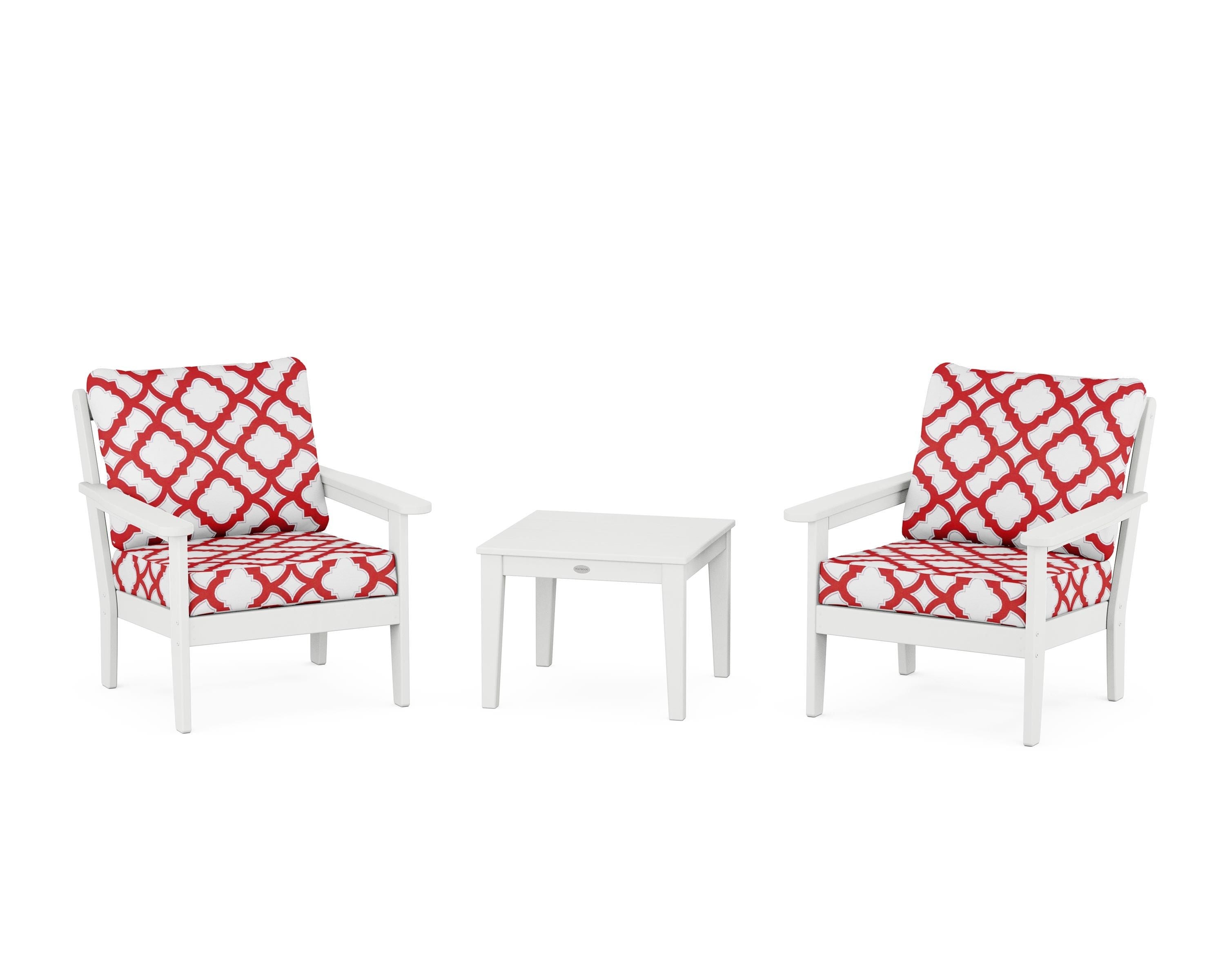 Country Living Cottage 3-Piece Deep Seating Set in White / Trellis Crimson