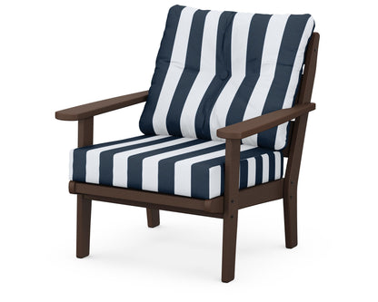 POLYWOOD® Lakeside Deep Seating Chair in Mahogany / Cabana Stripe Marine Indigo