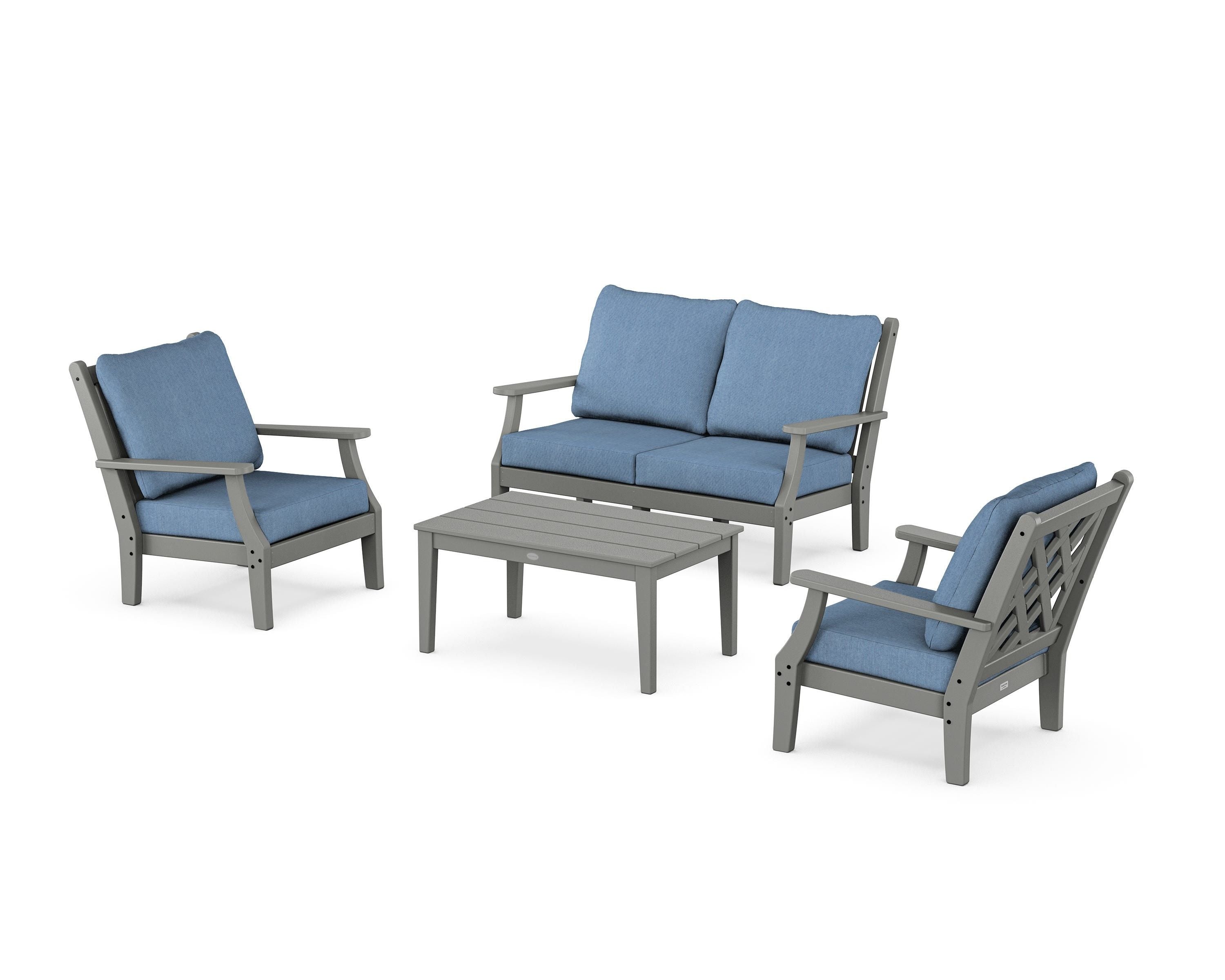 Country Living Wovendale 4-Piece Deep Seating Set with Loveseat in Slate Grey / Sky Blue