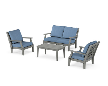 Country Living Wovendale 4-Piece Deep Seating Set with Loveseat in Slate Grey / Sky Blue