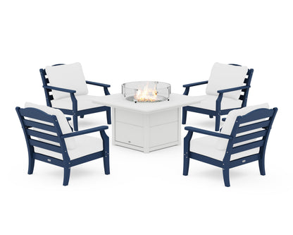Draper James™ by  POLYWOOD® Savannah 5-Piece Deep Seating Set with Fire Pit Table in Navy / Natural