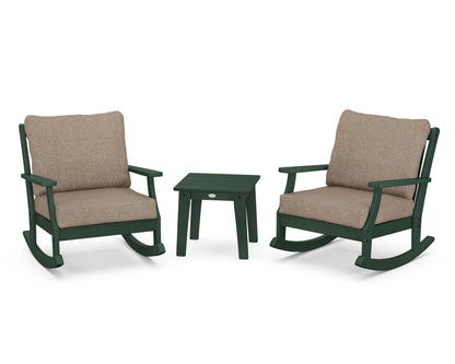 POLYWOOD® Braxton 3-Piece Deep Seating Rocker Set in Green / Spiced Burlap