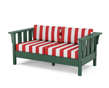 Martha Stewart by POLYWOOD® Acadia Deep Seating Loveseat in Green / Cabana Stripe Crimson
