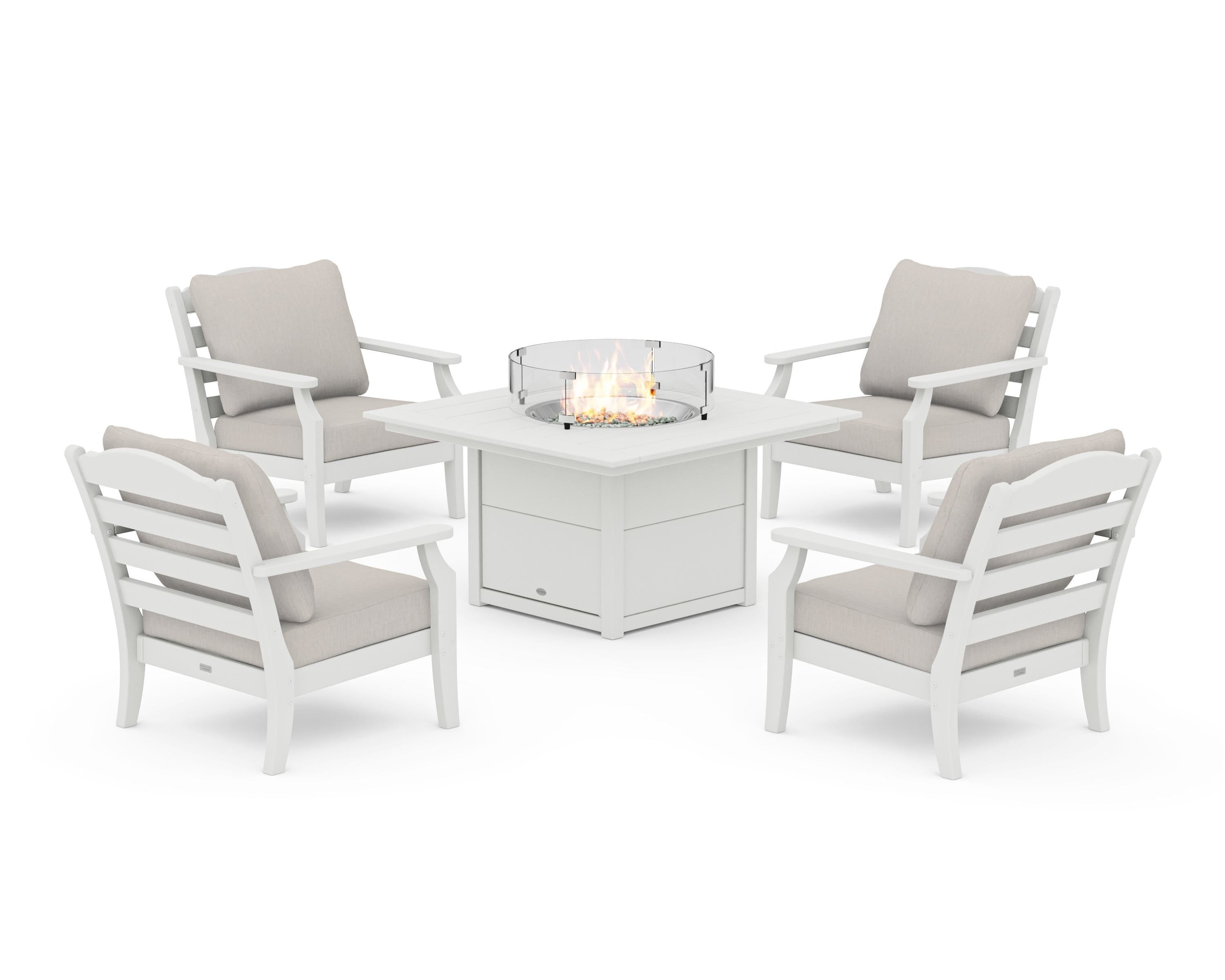 Draper James™ by  POLYWOOD® Savannah 5-Piece Deep Seating Set with Fire Pit Table in Vintage White / Cast Ash