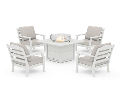 Draper James™ by  POLYWOOD® Savannah 5-Piece Deep Seating Set with Fire Pit Table in Vintage White / Cast Ash
