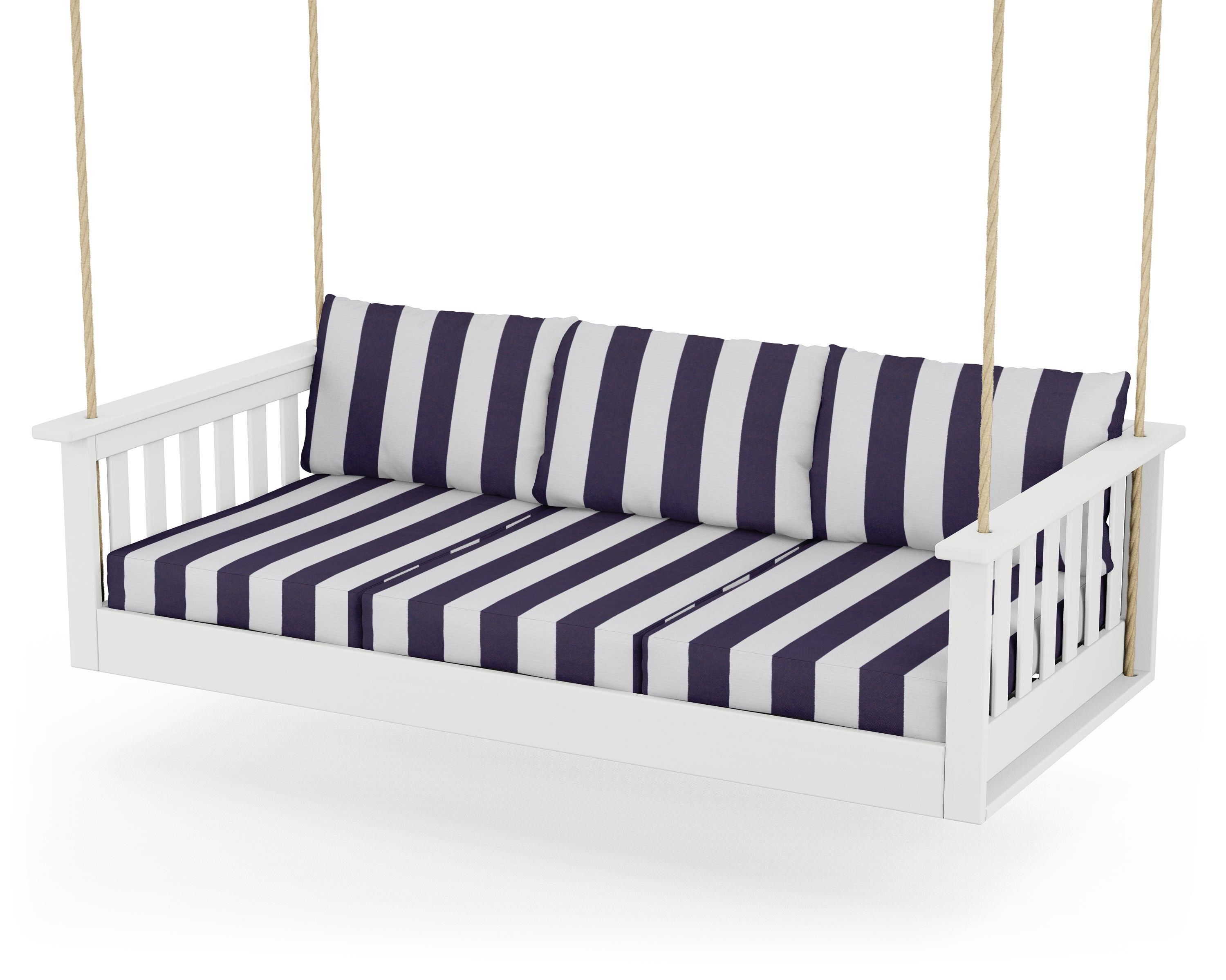 POLYWOOD® Vineyard Daybed Swing in White / Cabana Stripe Navy