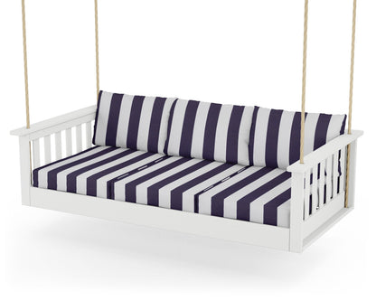 POLYWOOD® Vineyard Daybed Swing in White / Cabana Stripe Navy