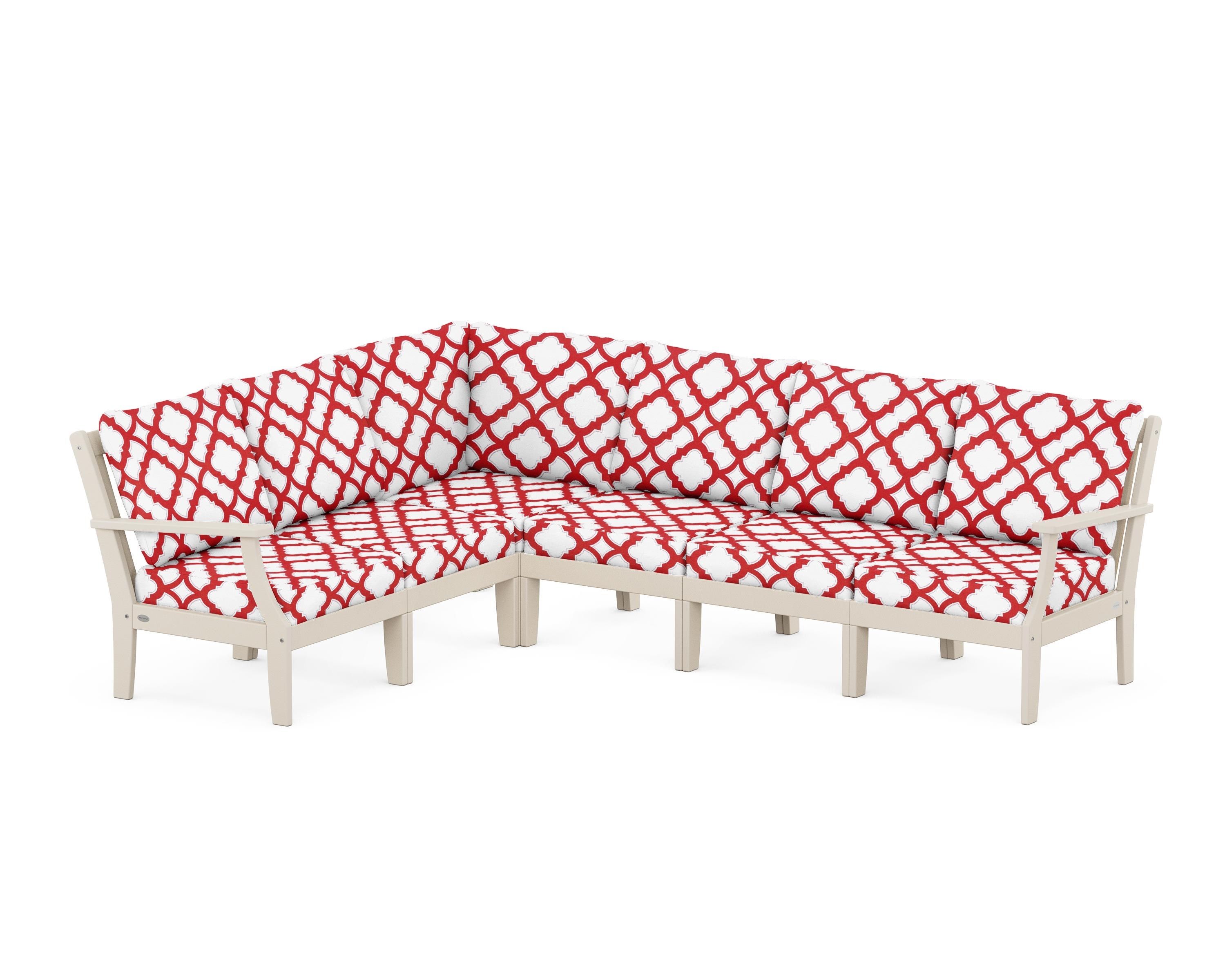 POLYWOOD® Braxton Modular 6-Piece Deep Seating Set in Sand / Trellis Crimson