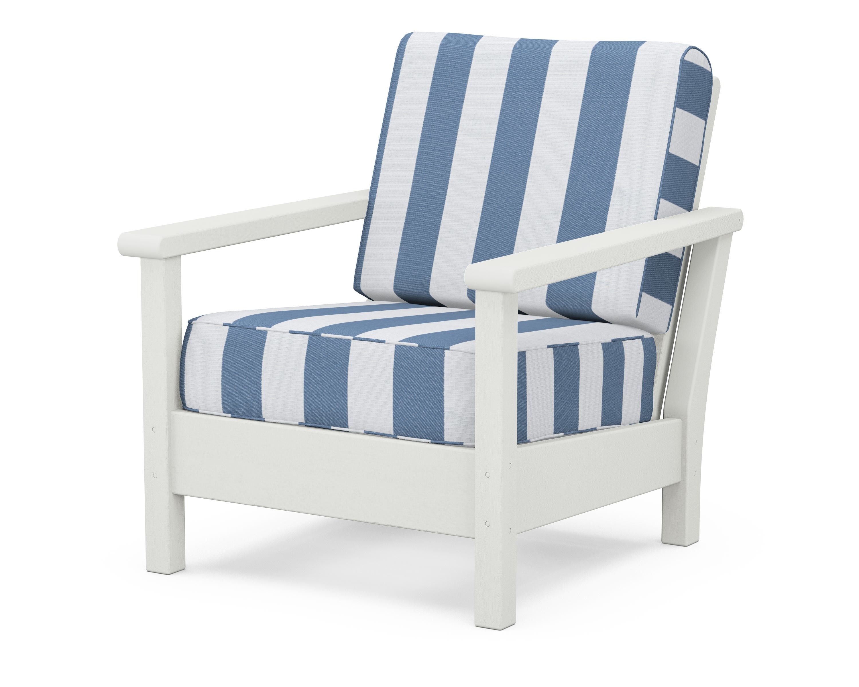 POLYWOOD® Harbour Deep Seating Chair in Vintage White / Cabana Stripe Sky Blue