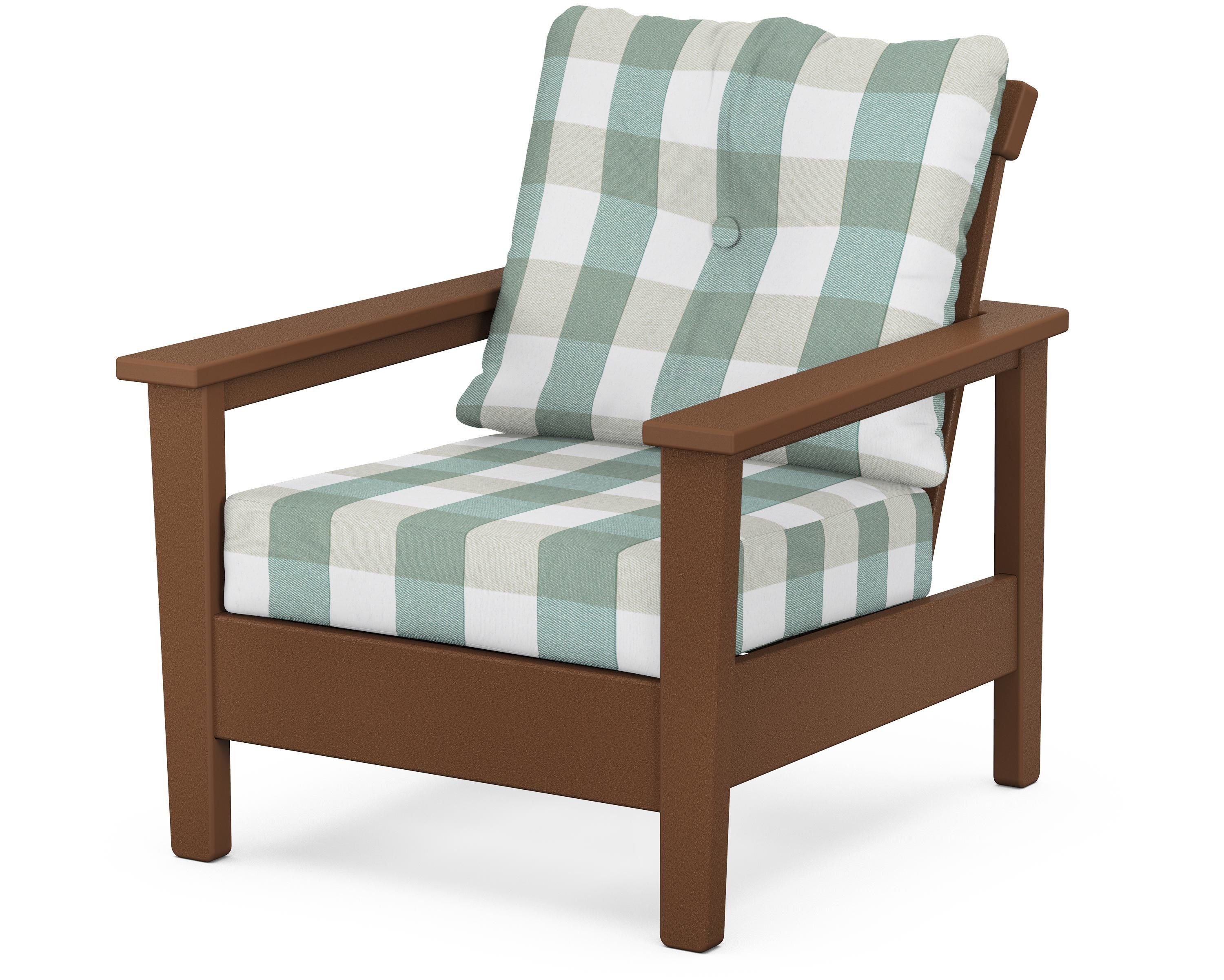 POLYWOOD® Prescott Deep Seating Chair in Teak / Buffalo Plaid Glacier Spa