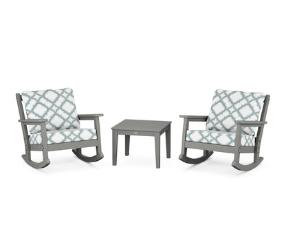POLYWOOD® Chippendale 3-Piece Deep Seating Rocker Set in Slate Grey / Trellis Glacier Spa