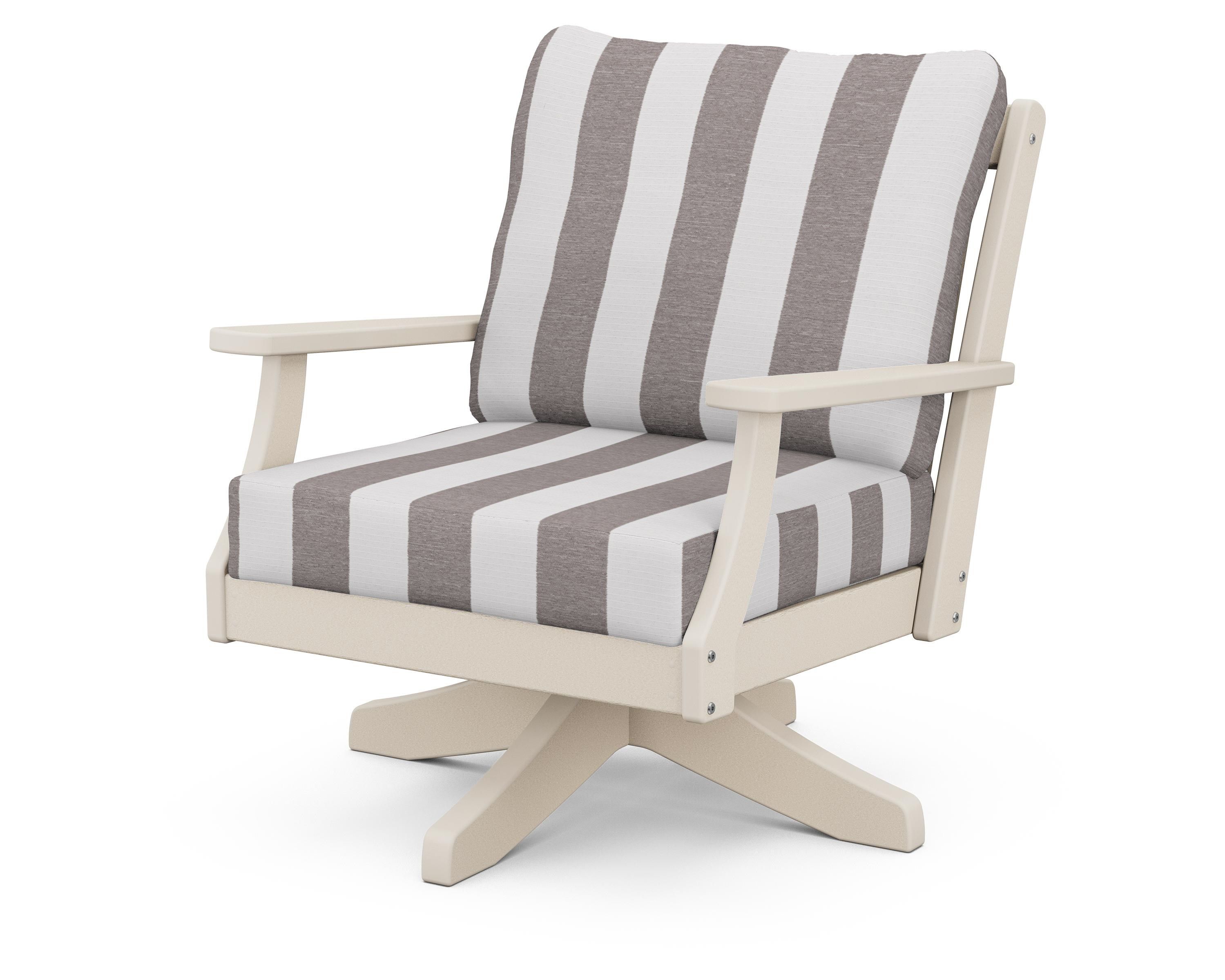 POLYWOOD® Braxton Deep Seating Swivel Chair in Sand / Cabana Stripe Grey Mist
