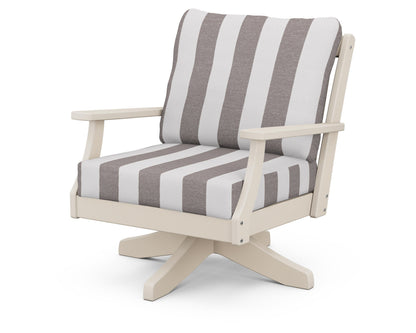 POLYWOOD® Braxton Deep Seating Swivel Chair in Sand / Cabana Stripe Grey Mist