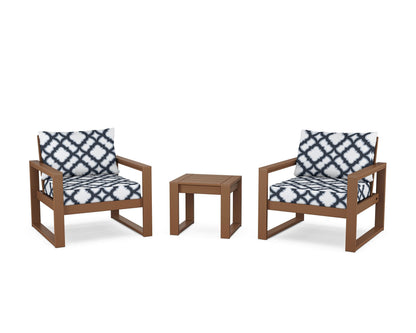POLYWOOD® EDGE Sectional 3-Piece Deep Seating Set in Teak / Trellis Marine Indigo