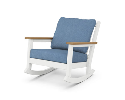 POLYWOOD® Chippendale Deep Seating Rocking Chair in White / Natural / Sky Blue