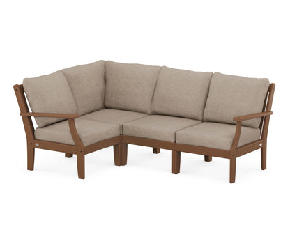 POLYWOOD® Braxton Modular 4-Piece Deep Seating Set in Teak / Spiced Burlap