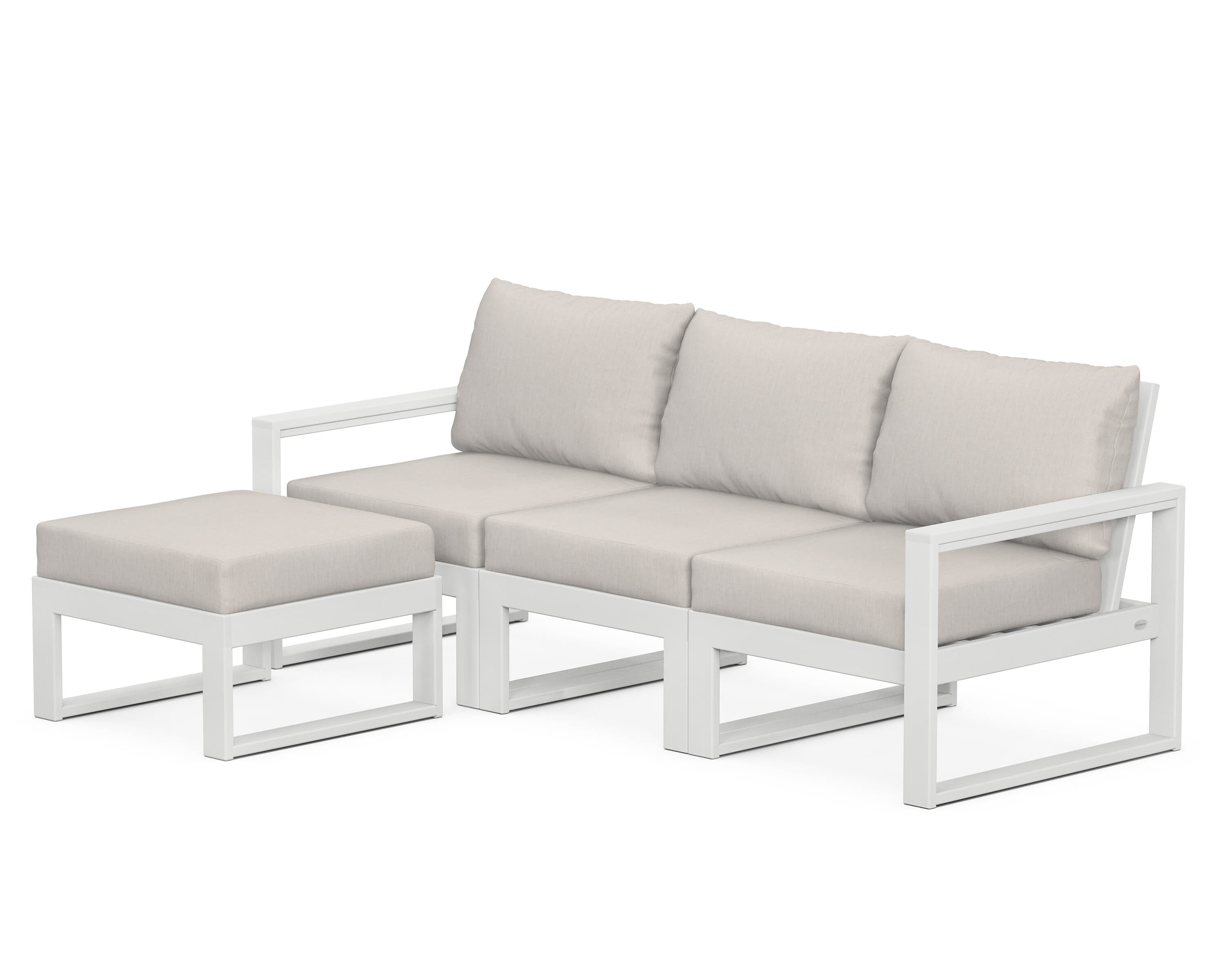 POLYWOOD® EDGE 4-Piece Modular Deep Seating Set with Ottoman in White / Cast Ash