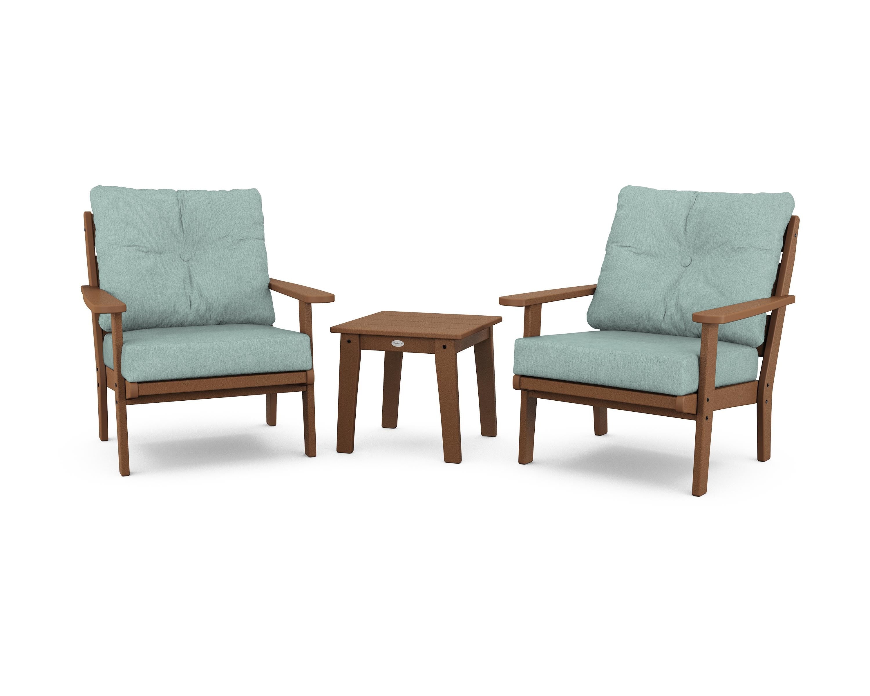 POLYWOOD® Lakeside 3-Piece Deep Seating Chair Set in Teak / Glacier Spa