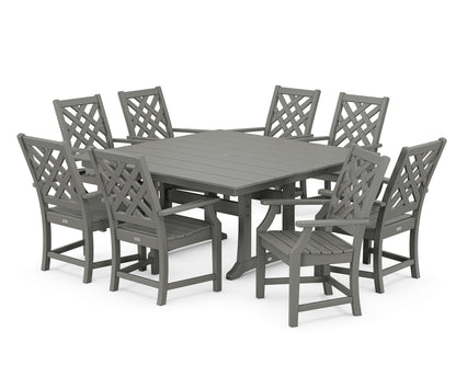 Country Living Wovendale 9-Piece Square Farmhouse Dining Set with Trestle Legs in Slate Grey