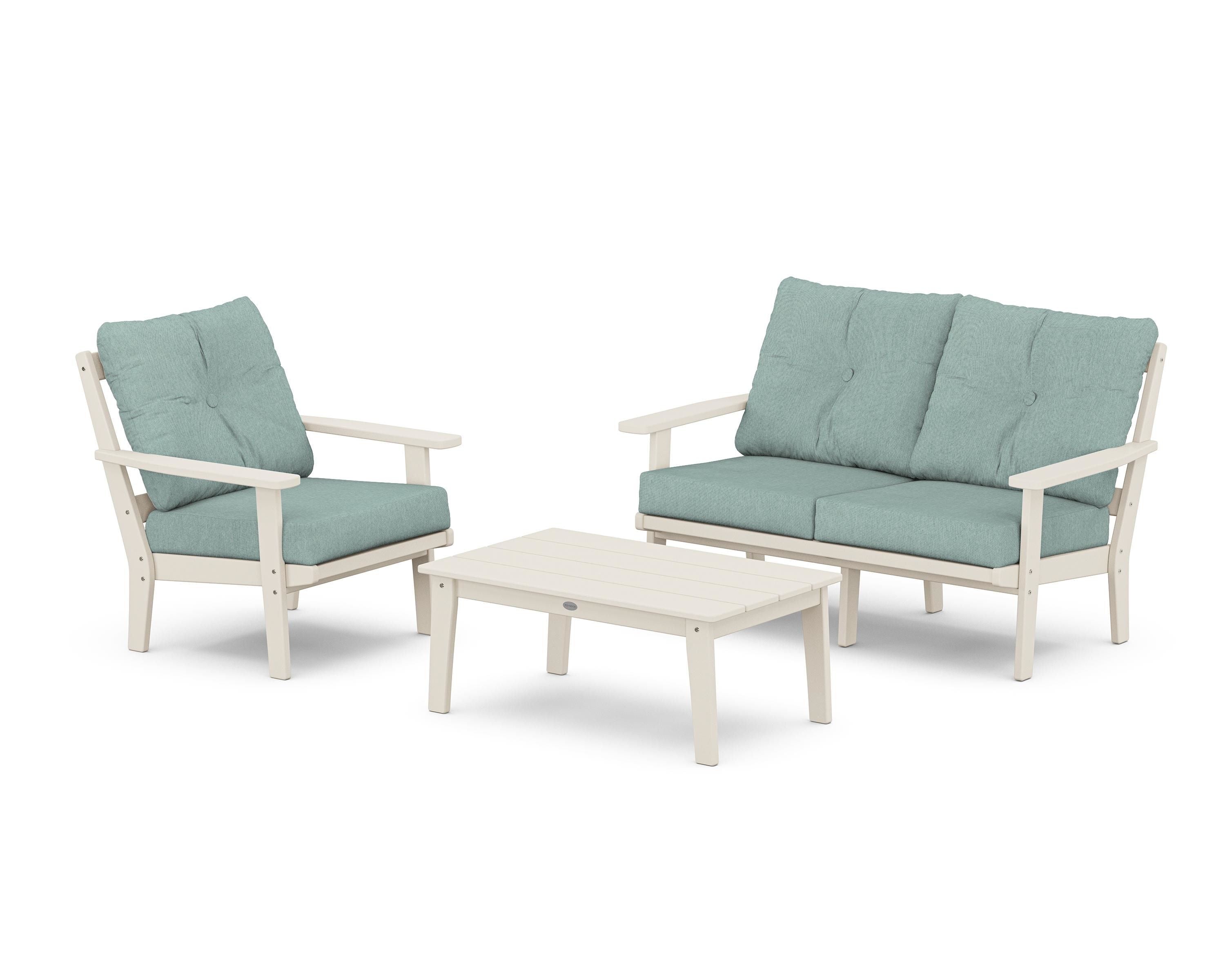 POLYWOOD® Prairie 3-Piece Deep Seating Set with Loveseat in Sand / Glacier Spa