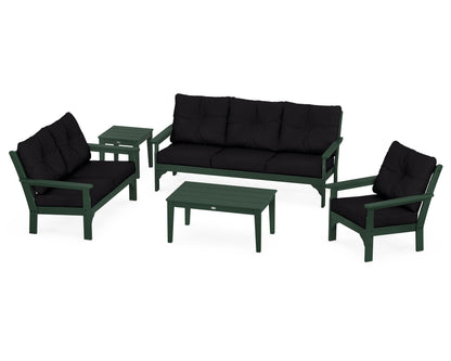 POLYWOOD® Vineyard 5 Piece Deep Seating Set in Green / Midnight Linen