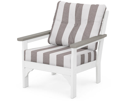 POLYWOOD® Vineyard Deep Seating Chair in White / Driftwood / Cabana Stripe Grey Mist