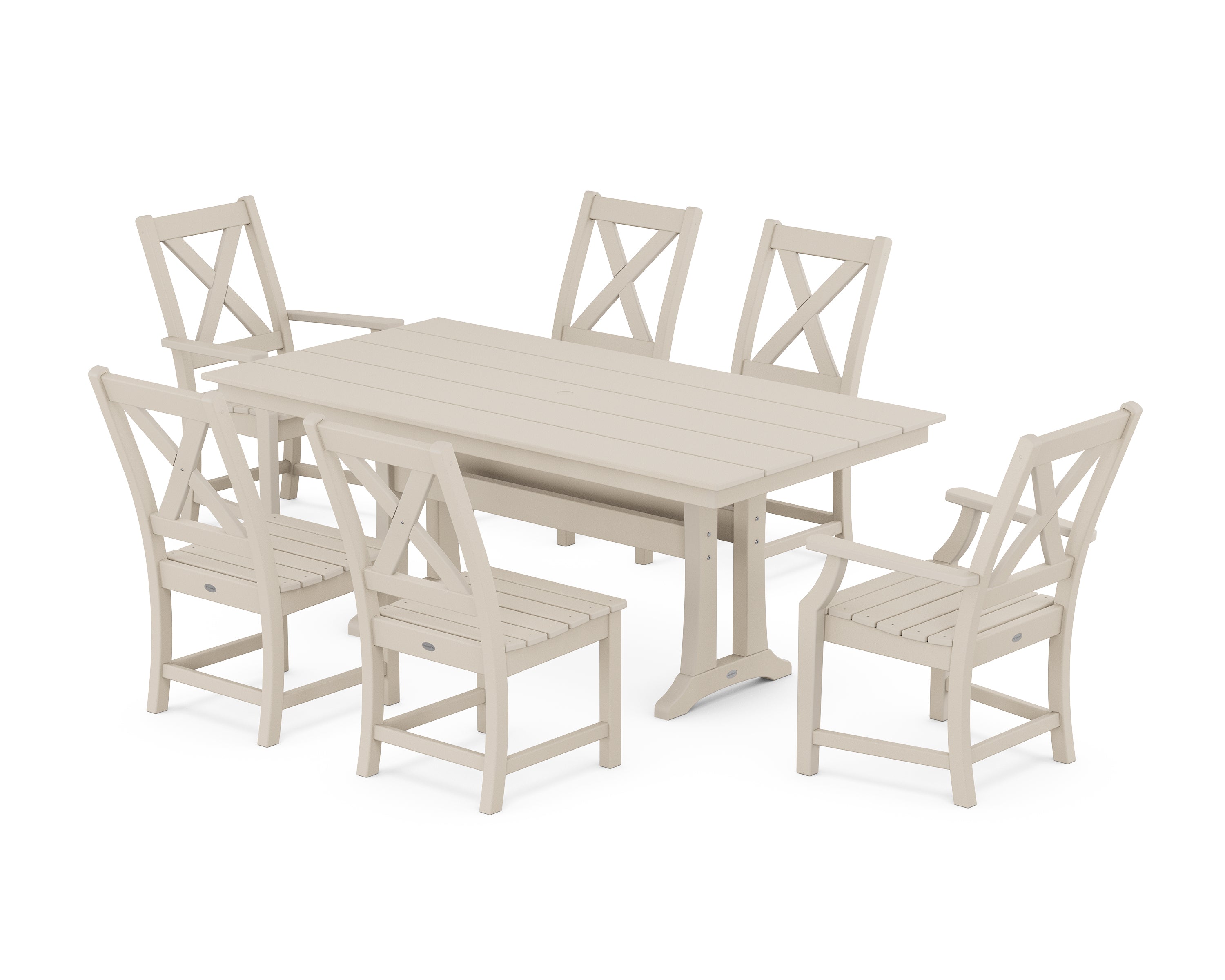 POLYWOOD® Braxton 7-Piece Farmhouse Dining Set With Trestle Legs in Sand