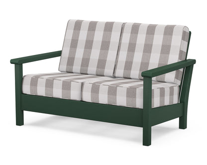 POLYWOOD® Harbour Deep Seating Loveseat in Green / Buffalo Plaid Grey Mist