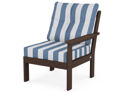 POLYWOOD® Vineyard Modular Right Arm Chair in Mahogany / Cabana Stripe Sky Blue