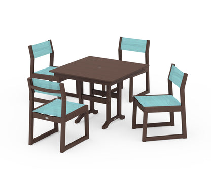 POLYWOOD® EDGE Sling Side Chair 5-Piece Farmhouse Dining Set in Mahogany / Dupioni Aquamarine Sling