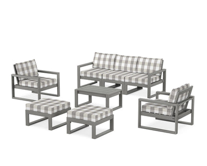 POLYWOOD® EDGE Sectional 8-Piece Lounge Sofa Set in Slate Grey / Buffalo Plaid Grey Mist