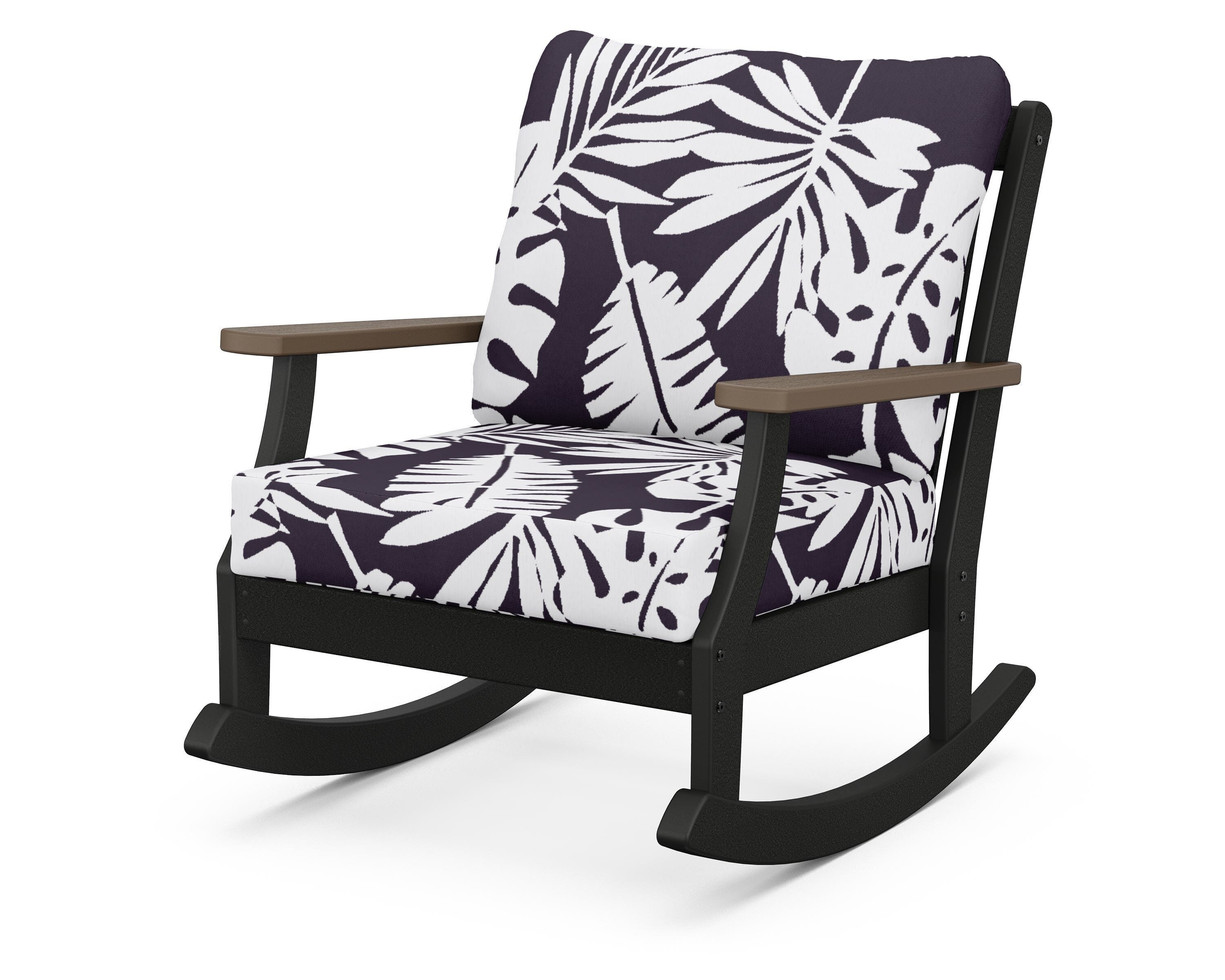POLYWOOD® Braxton Deep Seating Rocking Chair in Black / Kona / Leaf Navy