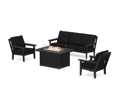 Country Living Cottage Deep Seating Fire Pit Table Set in Black / Midnight Linen