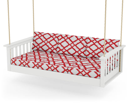 POLYWOOD® Vineyard Daybed Swing in White / Trellis Crimson