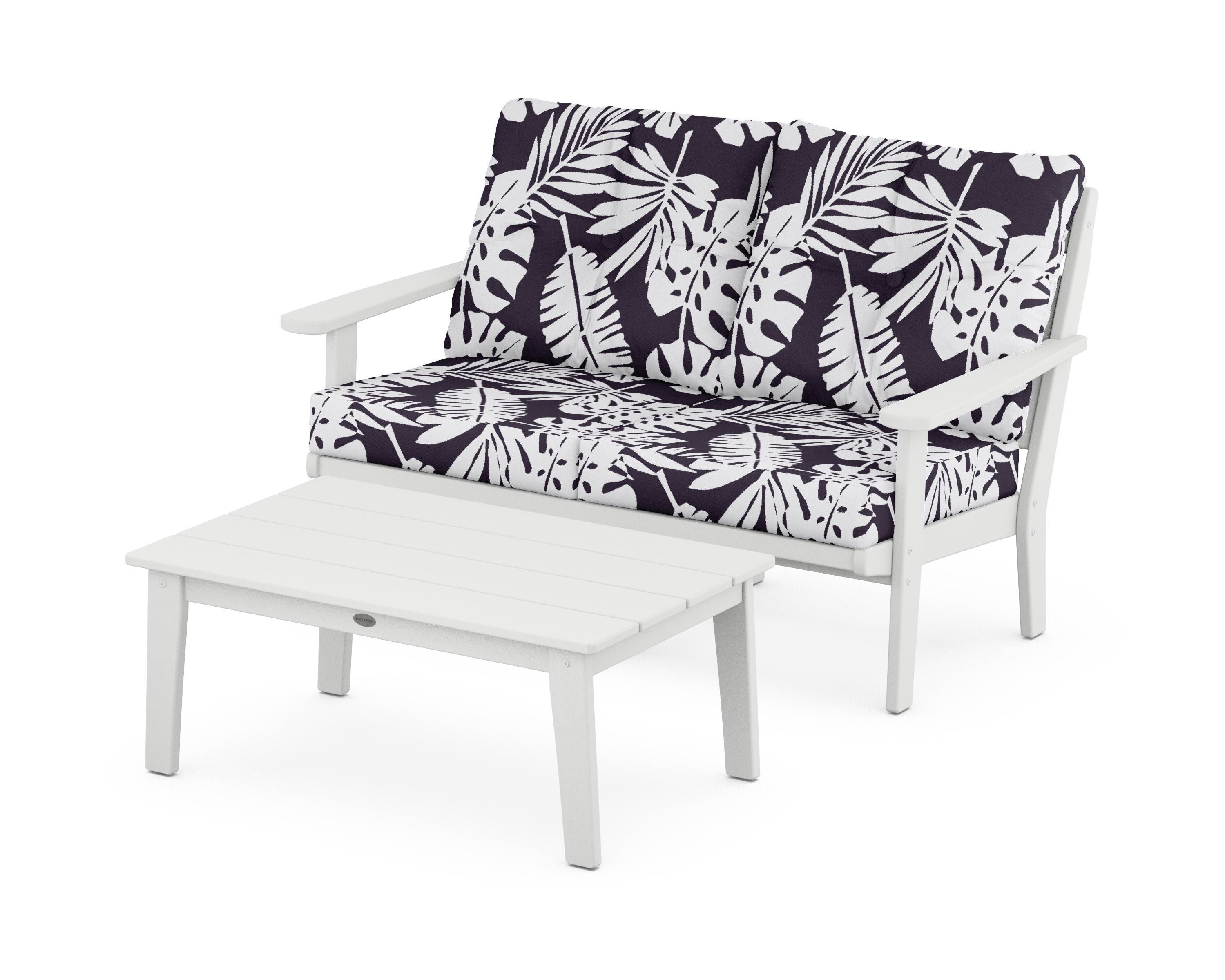 POLYWOOD® Lakeside 2-Piece Lounge Loveseat Set in White / Leaf Navy