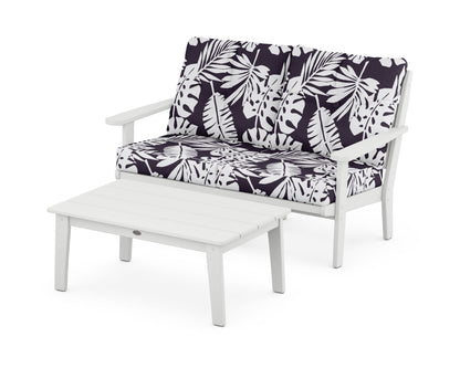 POLYWOOD® Lakeside 2-Piece Lounge Loveseat Set in White / Leaf Navy