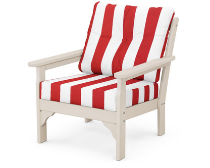 POLYWOOD® Vineyard Deep Seating Chair in Sand / Cabana Stripe Crimson