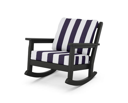 POLYWOOD® Chippendale Deep Seating Rocking Chair in Black / Cabana Stripe Navy